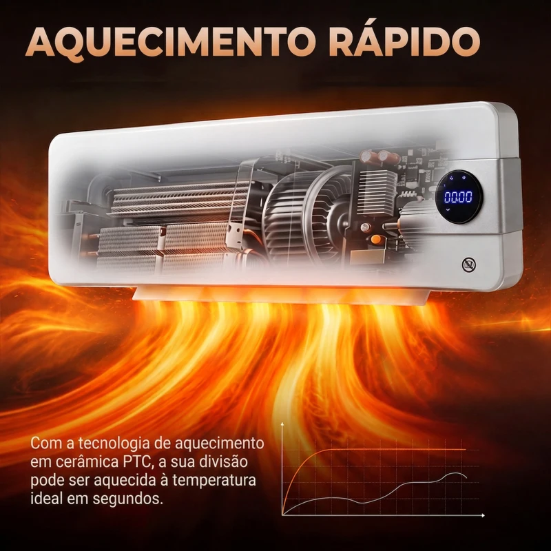 HOMCOM Aquecedor Elétrico de Parede 2000W com 3 Modos, Wi-Fi, Ecrã LED, Termóstato, Temporizador e Oscilação Branco