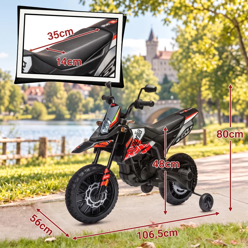 AIYAPLAY Elektrische kindermotor 12V met 2 motoren, zijwieltjes, vering, 13 inch wielen, muziek en USB