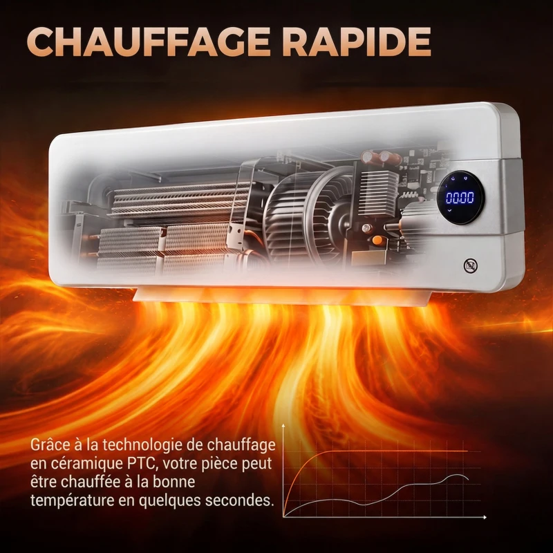 HOMCOM Radiateur Soufflant Mural Radiateur Électrique 2000W en Céramique PTC Oscillation WiFi Thermostat 54x12,5x18,7cm Blanc