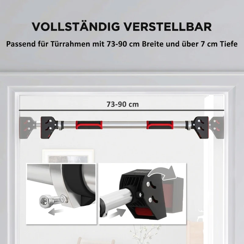 SPORTNOW Verstelbare Optrekstang voor Deurkozijnen, zonder Boren, Staal, tot 200 kg, 75-92 x 10 x 7 cm, Zwart/Rood