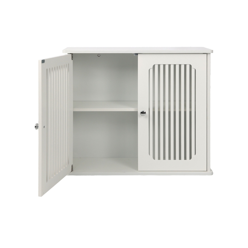 Wall-Mounted Bathroom Cabinet with Louvered Double Doors, Modern Medicine Cabinet for Bathroom and Hallway, 60L x 20W x 52H cm, White