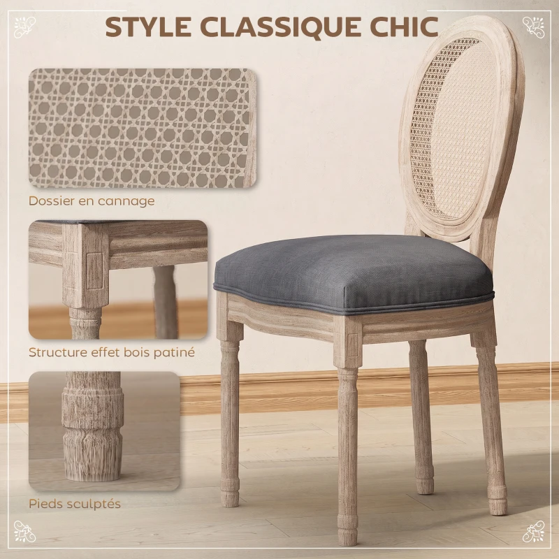 HOMCOM Lot de 2 chaises de Salle à Manger - Chaise de Salon médaillon Style Louis XVI - Bois Massif sculpté, patiné
