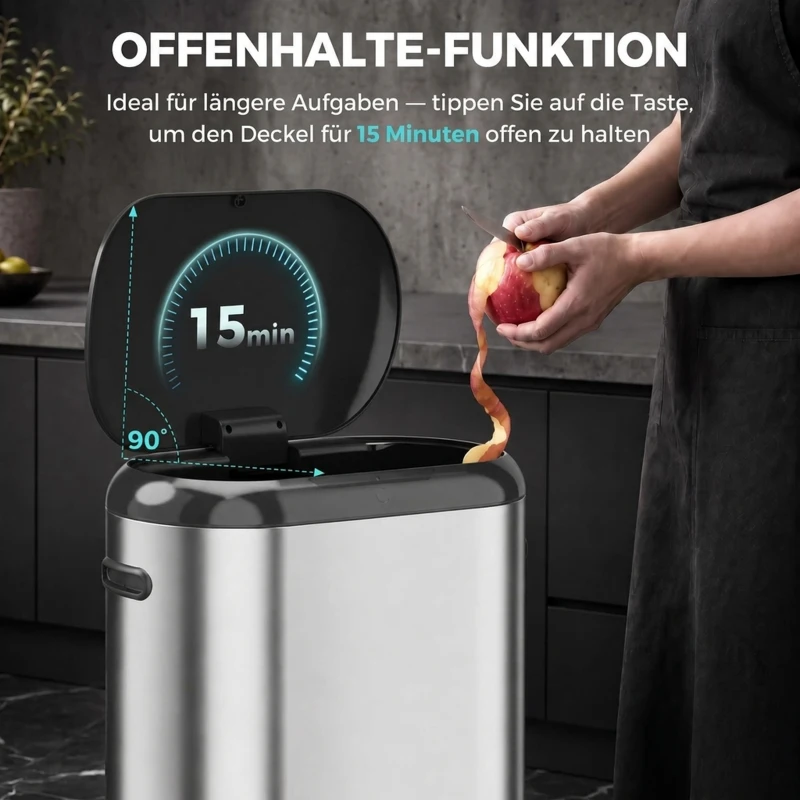 HOMCOM Automatischer Mülleimer Küche mit Infrarot-Bewegungssensor, Sensor Mülleimer 50L in Silber