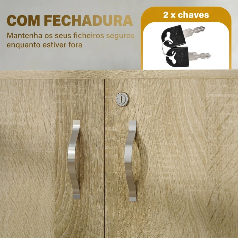 Vinsetto Armário Arquivador de Escritório com 2 Portas, Fechadura e Prateleira 80x40x80 cm Carvalho