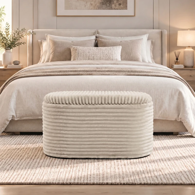 HOMCOM Sitzbank mit Stauraum 3-teiliges ineinanderstellbares Cord Truhenbank Hocker Set Beige