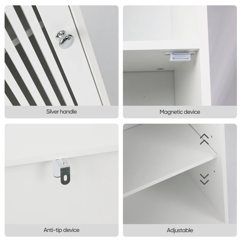 Smart Low Bathroom Cabinet with Louvered Doors, Nordic Floor-Standing Storage Cabinet for Bathroom Cloakroom, 36L x 30W x 86H cm, White