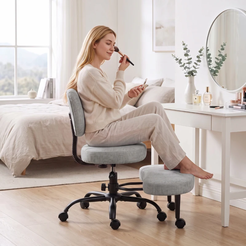 HOMCOM Silla de Oficina Ergonómica para Piernas Cruzadas Giratoria 360° Ruedas PU Altura Ajustable para TDAH Meditación Gris