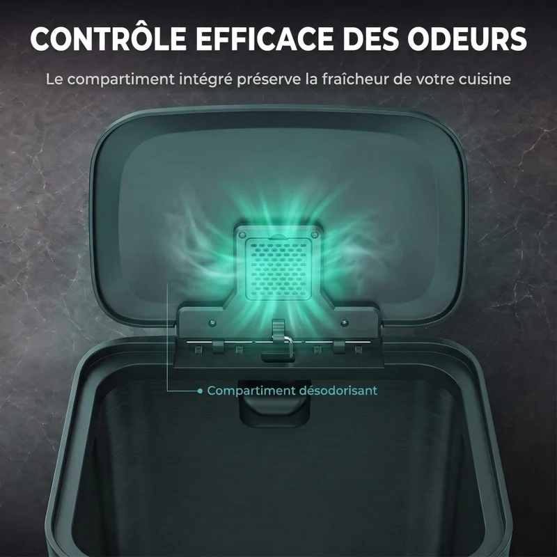HOMCOM Poubelle de Cuisine 50 L en Acier Inoxydable, Pédale, Couvercle à Fermeture Douce, Compartiment Désodorisant, Argenté