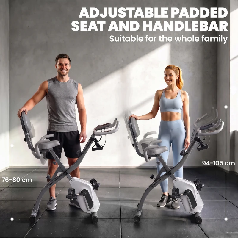 SPORTNOW 4-In-1 Folding Exercise Bike with Resistance Bands, Bluetooth App, 8-Level Magnetic Resistance, LCD Display, Grey