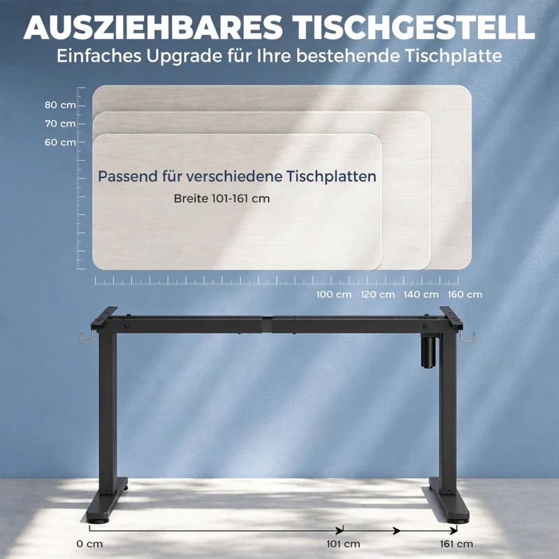 HOMCOM Schreibtischgestell ergonomisch höhenverstellbar Tischgestell elektrisch Stahl Schwarz