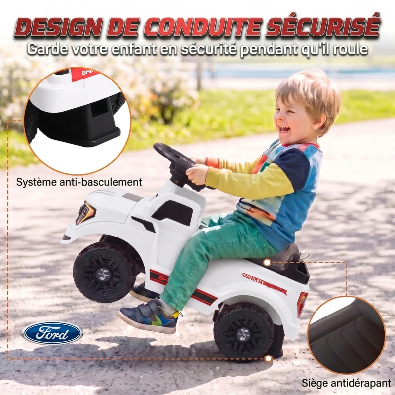 AIYAPLAY Voiture Porteur pour Enfants Shelby, Dossier, Anti-Basculement, Compartiment, 18-72 Mois, 80x25,5x33cm, Blanc