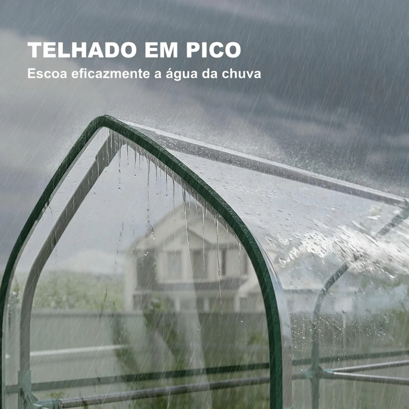 Outsunny Estufa Pequena de 3 Níveis 2 Portas Enroláveis Estrutura de Aço Cobertura de Plástico 143x46x165 cm Transparente