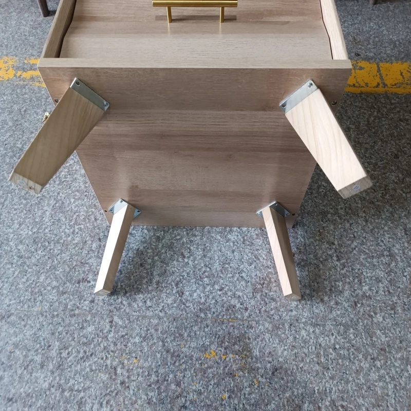Minimalist Oak Double Drawer Bedside Table with Metal Handles, Modern Bedside Storage Cabinet for Bedroom, 50L x 40W x 58H cm, Oak