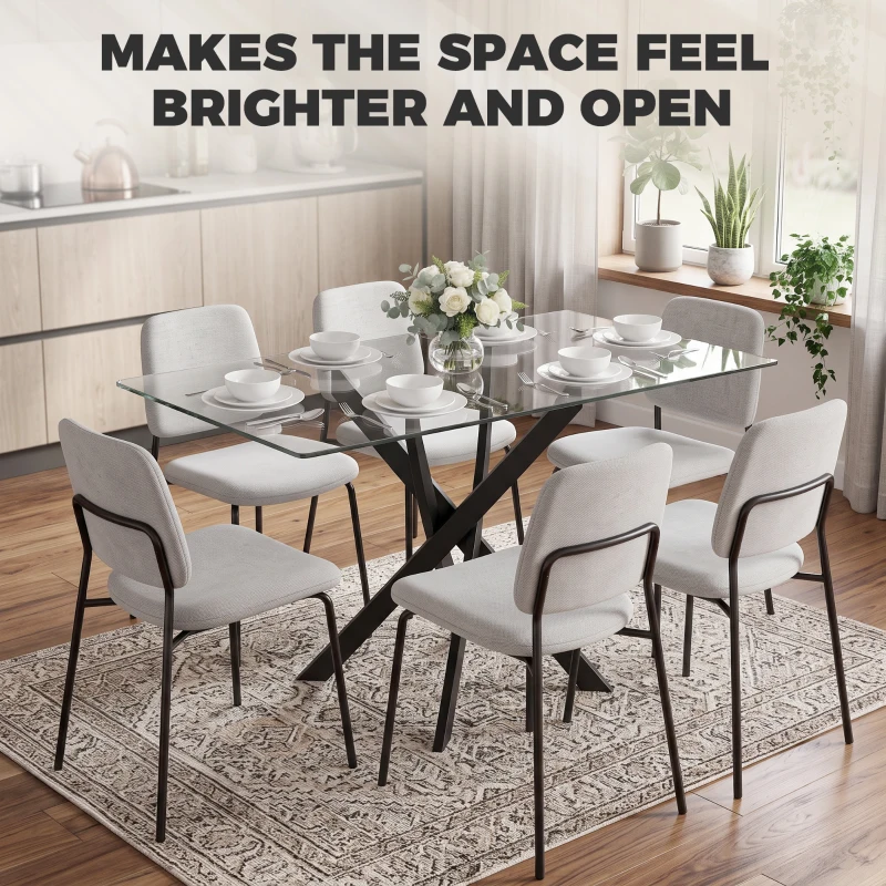 HOMCOM Rectangular Dining Table for 6 People, 120cm Modern Kitchen Table with Tempered Glass Top and Cross Steel Legs, Clear