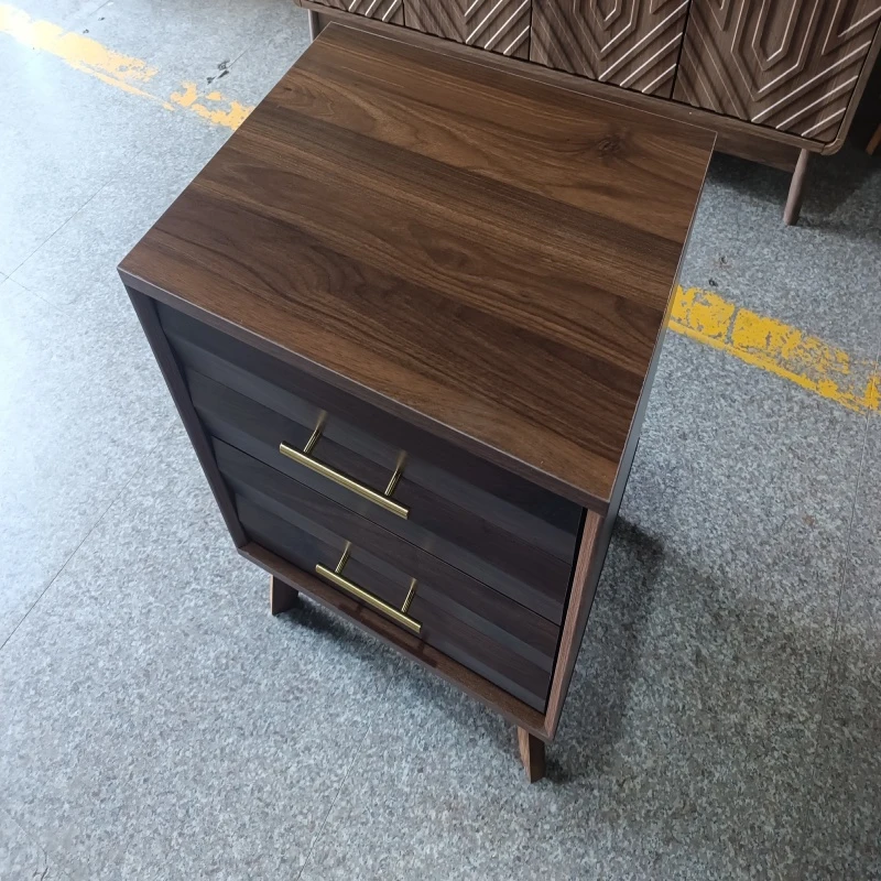 Sturdy Walnut Double Drawer Bedside Table with Metal Handles, Sleek Bedside Storage Cabinet for Bedroom, 50L x 40W x 58H cm, Walnut