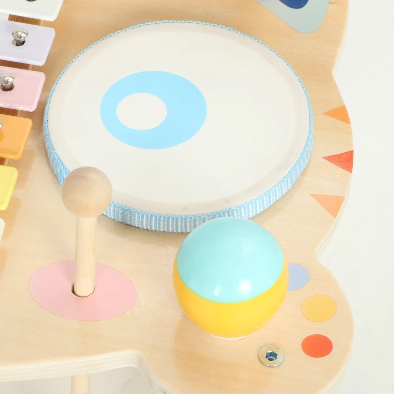 AIYAPLAY Kids Drum Kit, Wooden Musical Instruments with Xylophone, 2 Drums, Cymbal, Shaker, Wood Block, Gift for 18 M-6 Years