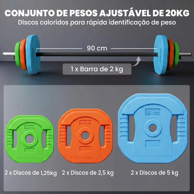 SPORTNOW Barra com Discos 20 kg Antiderrapante e Antirolamento com Barra de Aço
