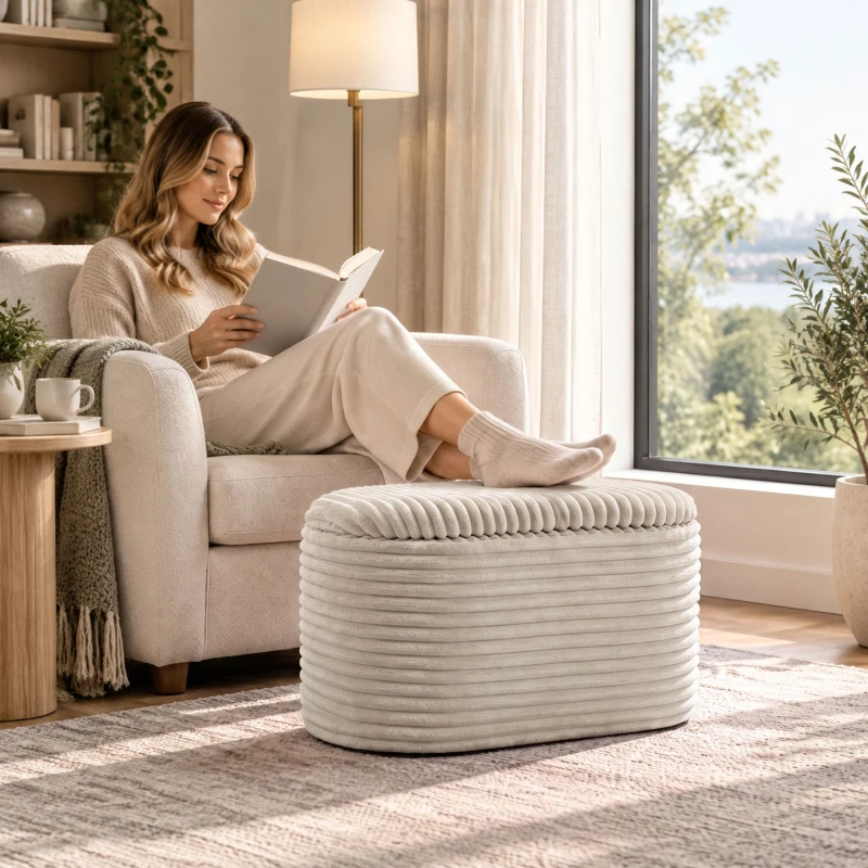 HOMCOM Sitzbank mit Stauraum 3-teiliges ineinanderstellbares Cord Truhenbank Hocker Set Beige