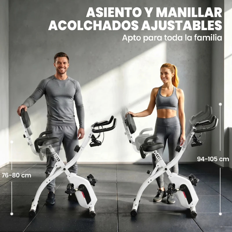 SPORTNOW Bicicleta Estática Plegable con 8 Niveles de Resistencia Volante Pantalla LCD Bluetooth Pulsómetro y Sillín Ajustable