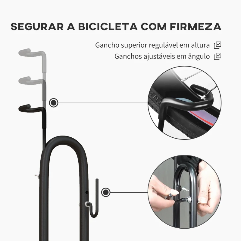 SPORTNOW Estacionamento de Bicicletas Vertical e Horizontal com Ganchos Ajustáveis para Bicicletas de 6 a 28 Polegadas e 700 C