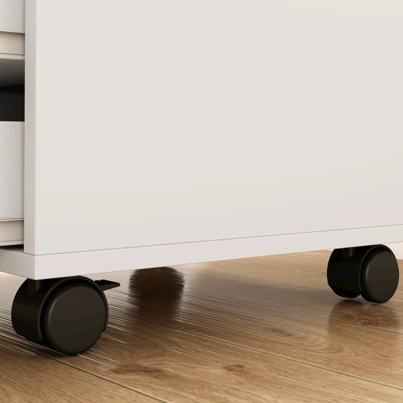 HOMCOM Caisson Bureau Mobile avec 5 Tiroirs, Meuble Rangement Bureau sur Roulettes pour Documents et Imprimante, Blanc