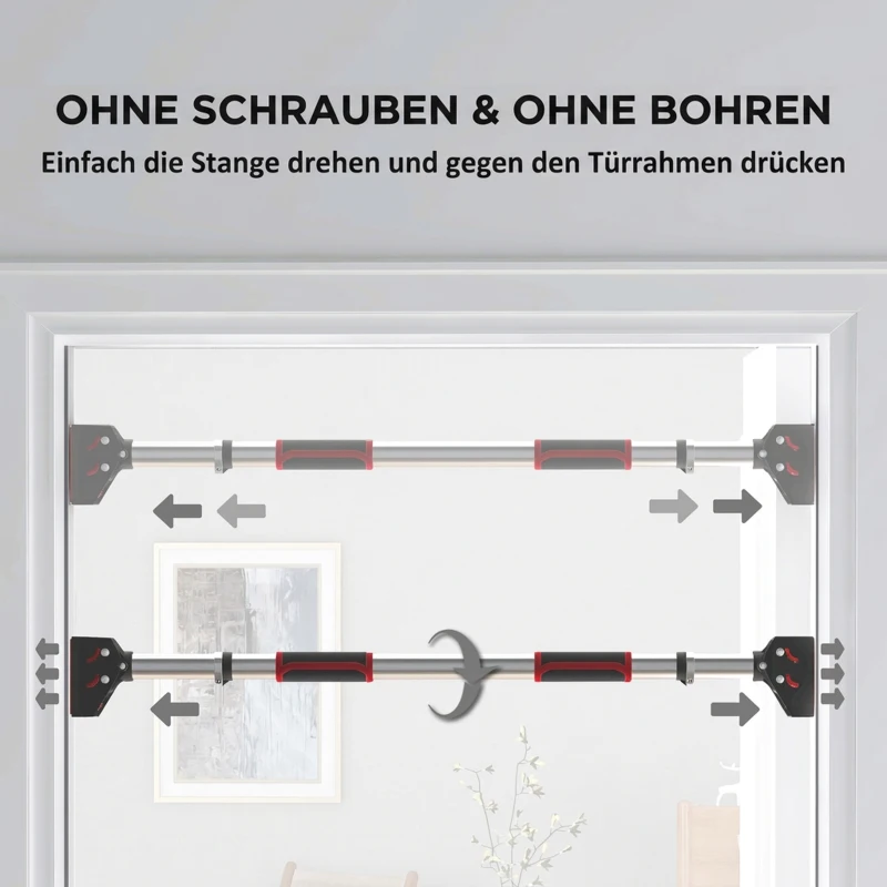 SPORTNOW Verstelbare Optrekstang voor Deurkozijnen, zonder Boren, Staal, tot 200 kg, 75-92 x 10 x 7 cm, Zwart/Rood