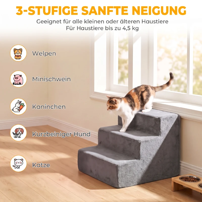 PawHut Hondentrap met 3 Treden, Afneembare Hoes, voor Kleine Honden, 35 cm, Donkergrijs
