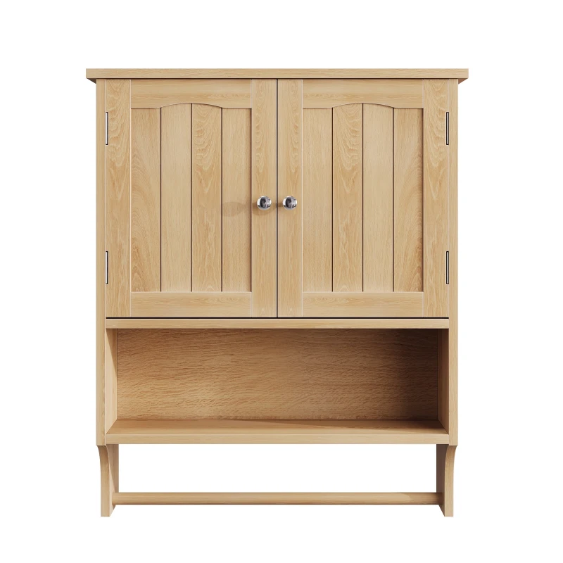 Waterproof Oak Bathroom Cabinet with Towel Rack, Space-Saving Wall-Mounted Vanity for Bathroom Laundry Kitchen, 60L x 20W x 70H cm, Oak