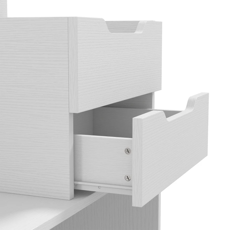 HOMCOM Vanity Desk Flip Top Hidden Mirror Vanity Rolling Stool Open Shelf White Wood Effect