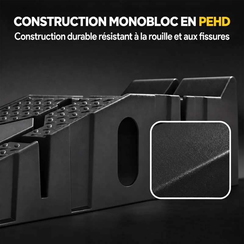 HOMCOM Lot de 2 Rampes Voiture 4T HDPE Pente Douce 90cm Rampe de Levage Butée Antidérapante Largeur 29,5cm 90x29,5x22,5cm Noir