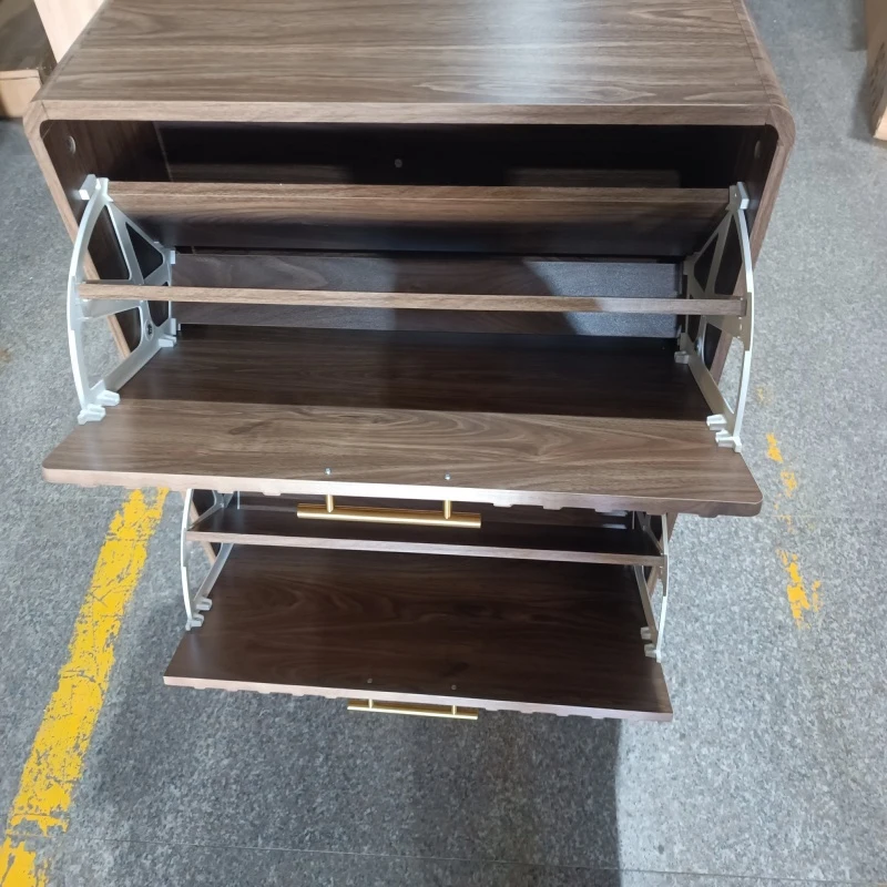 Warm Walnut Shoe Storage Cabinet with 2 Flip-Top Drawers, Mid-Century Freestanding Shoe Cabinet for Entry Hallway, 80L x 24W x 95H cm, Walnut