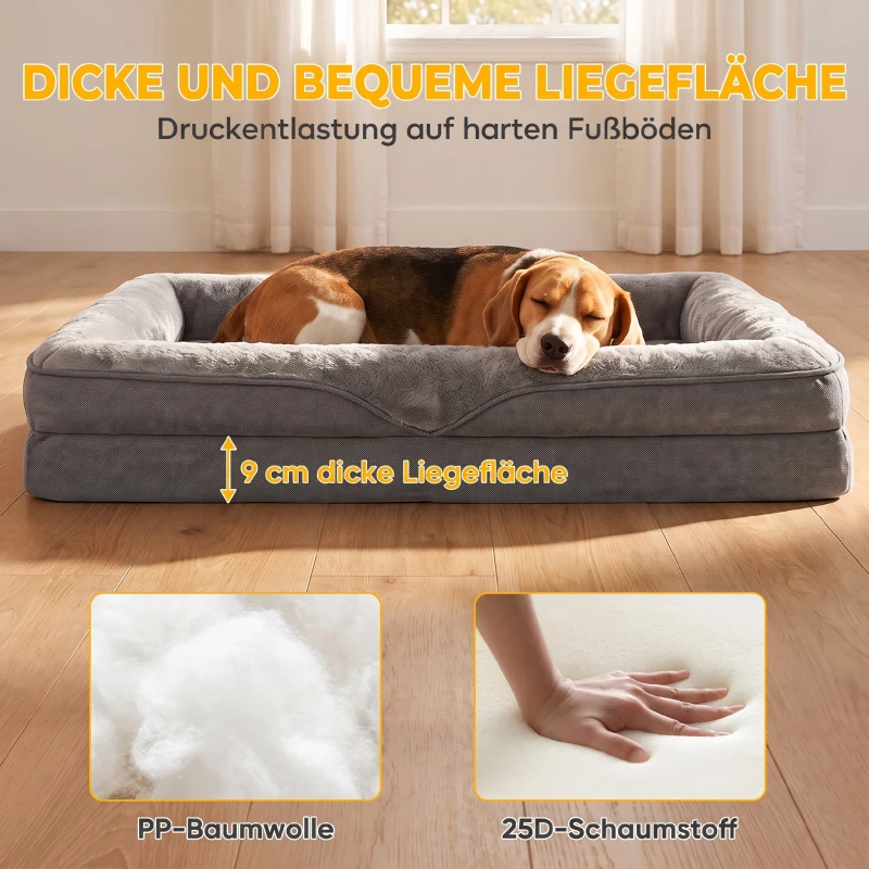 PawHut Hondenbed met verhoogde randen, antislipbodem en wasbare hoes, waterafstotend, 91 x 68 x 16 cm