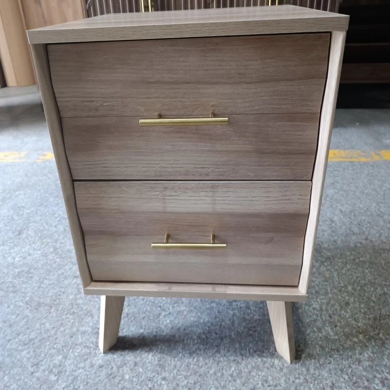 Minimalist Oak Double Drawer Bedside Table with Metal Handles, Modern Bedside Storage Cabinet for Bedroom, 50L x 40W x 58H cm, Oak