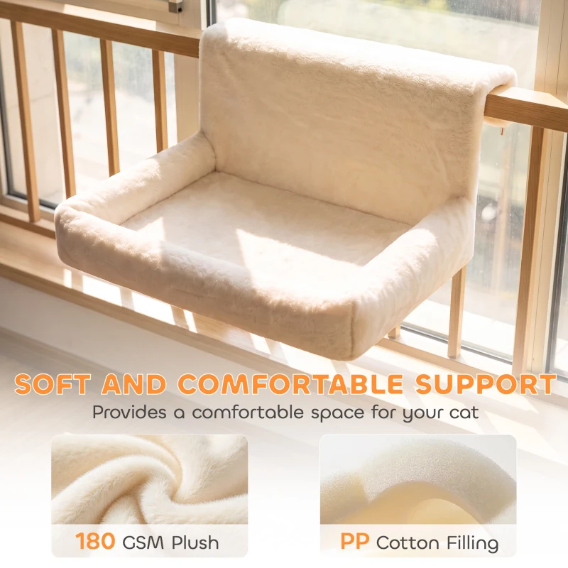 PawHut Cat Radiator Bed, Hanging Warm Hammock w/ Foldable Metal Frame, Removable Washable Cover, Cream