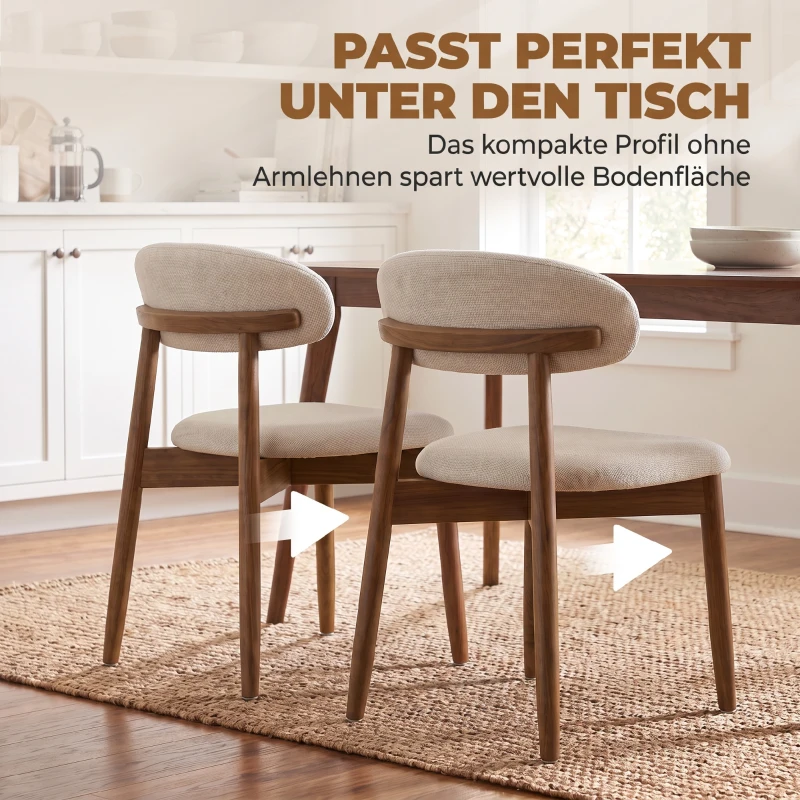 HOMCOM Esszimmerstühle atmungsaktives Kunstleinen Küchenstühle Holzbeine 2er Set Cremeweiß
