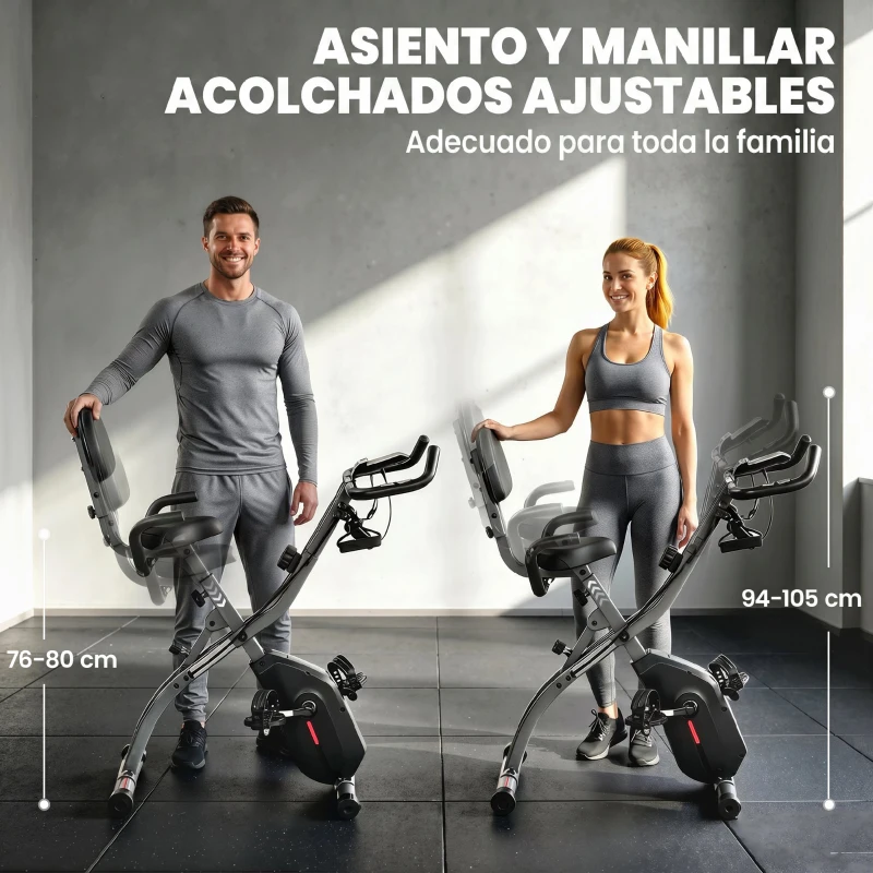 SPORTNOW Bicicleta Estática Plegable con 8 Niveles de Resistencia Volante Pantalla LCD Bluetooth Pulsómetro y Sillín Ajustable