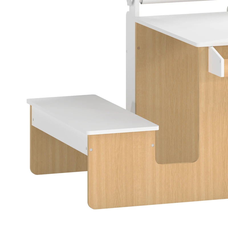 AIYAPLAY Ensemble Table pour Enfant avec Banc en Bois 5-en-1 avec Chevalet, Tableau Noir et Blanc Double Face, 3-8 Ans, Blanc