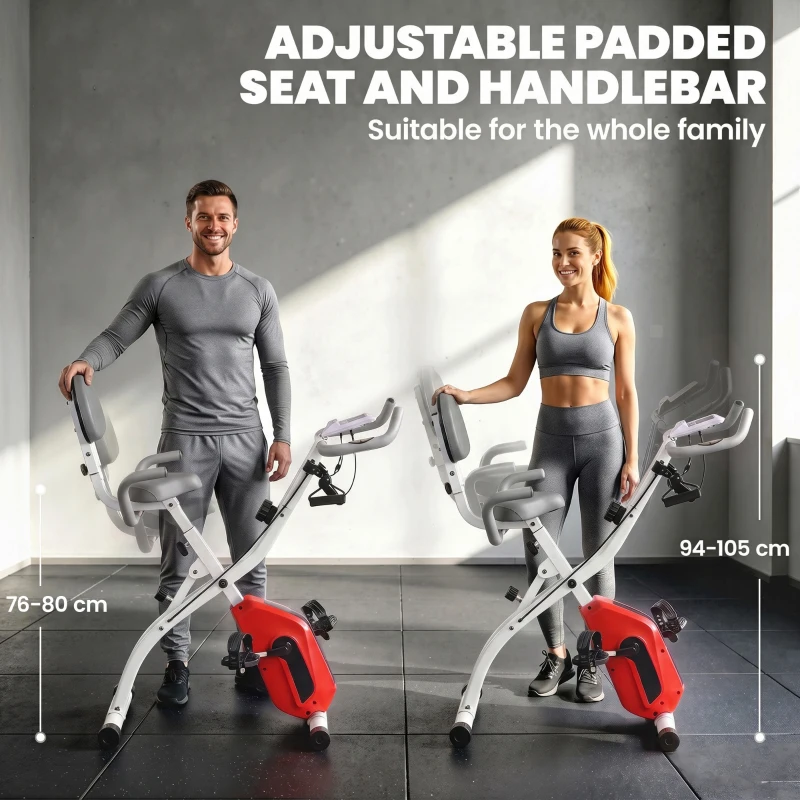 SPORTNOW 4-In-1 Folding Exercise Bike with Resistance Bands, Bluetooth App, 8-Level Magnetic Resistance, LCD Display, Orange