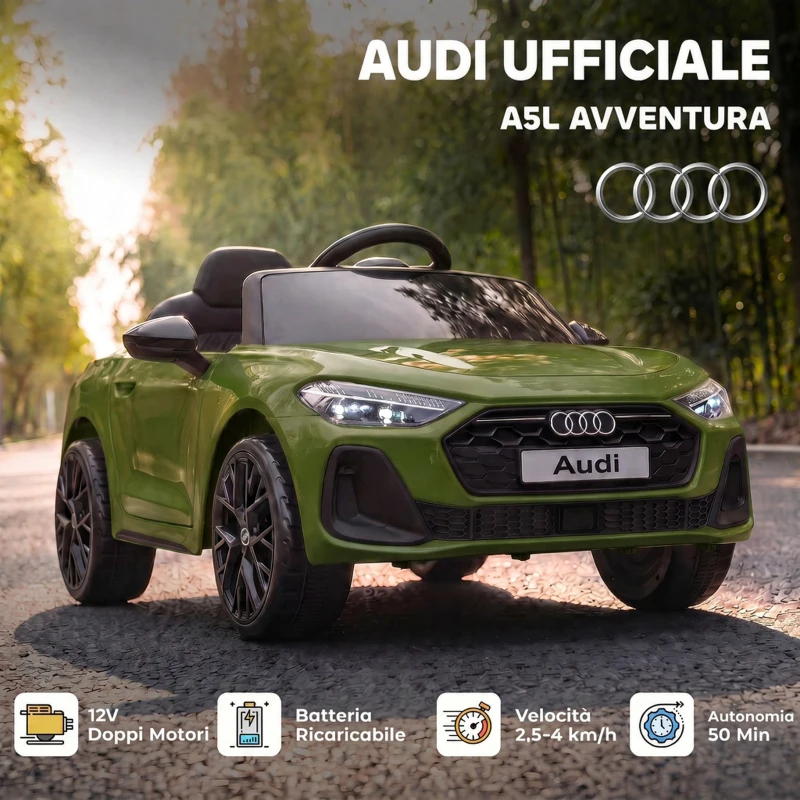 AIYAPLAY Macchina Elettrica per Bambini 12V Audi A5L con Telecomando, 2 Motori e Telecomando, Verde