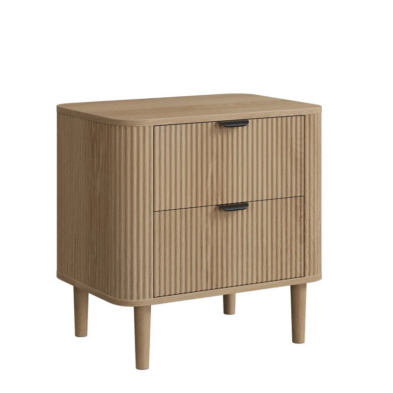 Nordic Farmhouse Bedside Table with 2 Drawers, Practical Oak Storage Side Cabinet for Bedroom Living Room, 57L x 40W x 57H cm, Oak