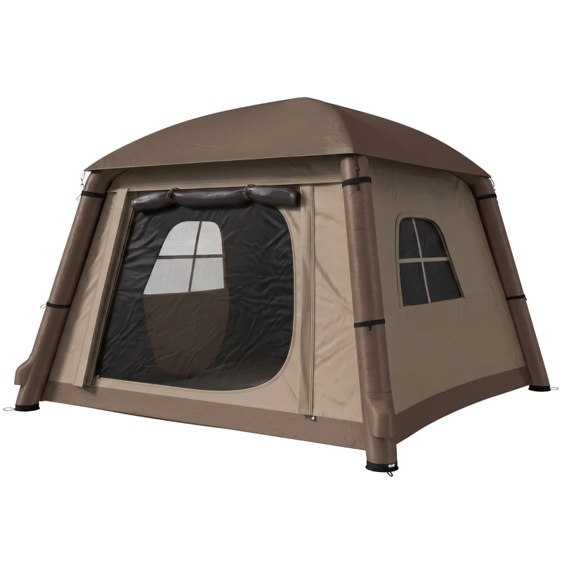Outsunny Aufblasbares Campingzelt 1-2 Personen Outdoor Familienzelt mit Haken Luftpumpe Fenstern Türen für 4 Jahreszeiten