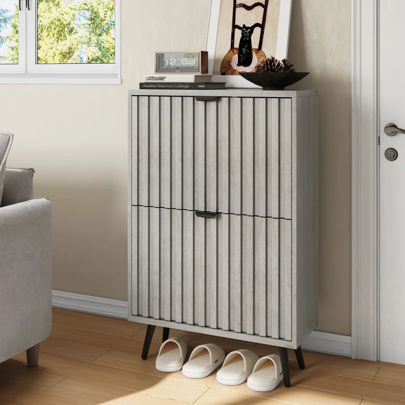 Streamlined Concealed Shoe Cabinet with 2 Flip Drawers, Secure Freestanding Storage Cabinet for Hallway Porch, 60L x 24W x 94H cm, Gray