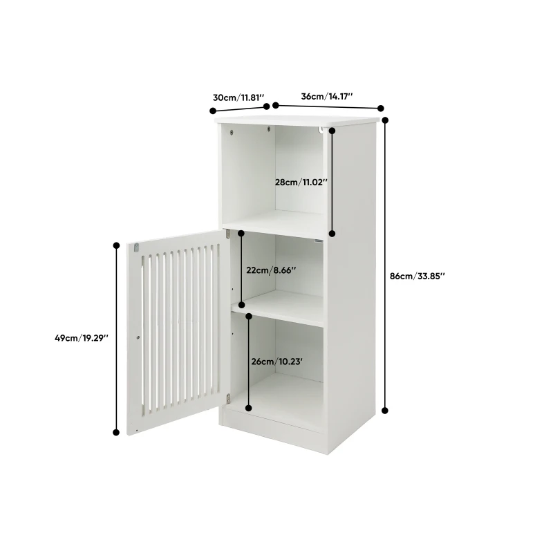 Smart Low Bathroom Cabinet with Louvered Doors, Nordic Floor-Standing Storage Cabinet for Bathroom Cloakroom, 36L x 30W x 86H cm, White