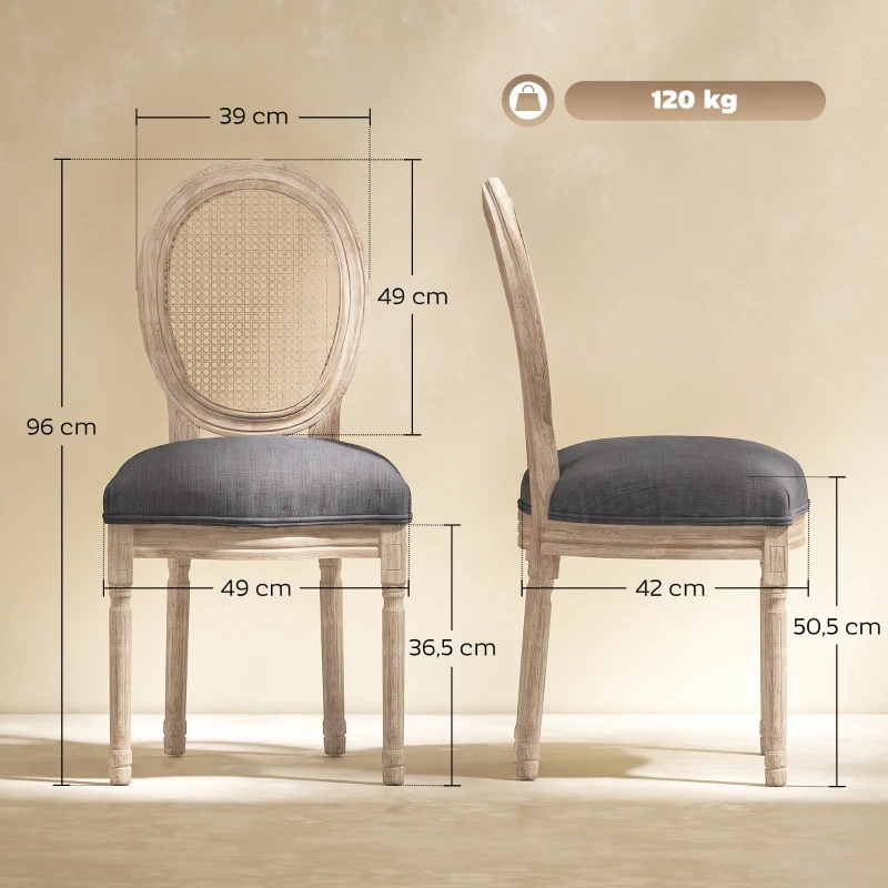 HOMCOM Lot de 2 chaises de Salle à Manger - Chaise de Salon médaillon Style Louis XVI - Bois Massif sculpté, patiné