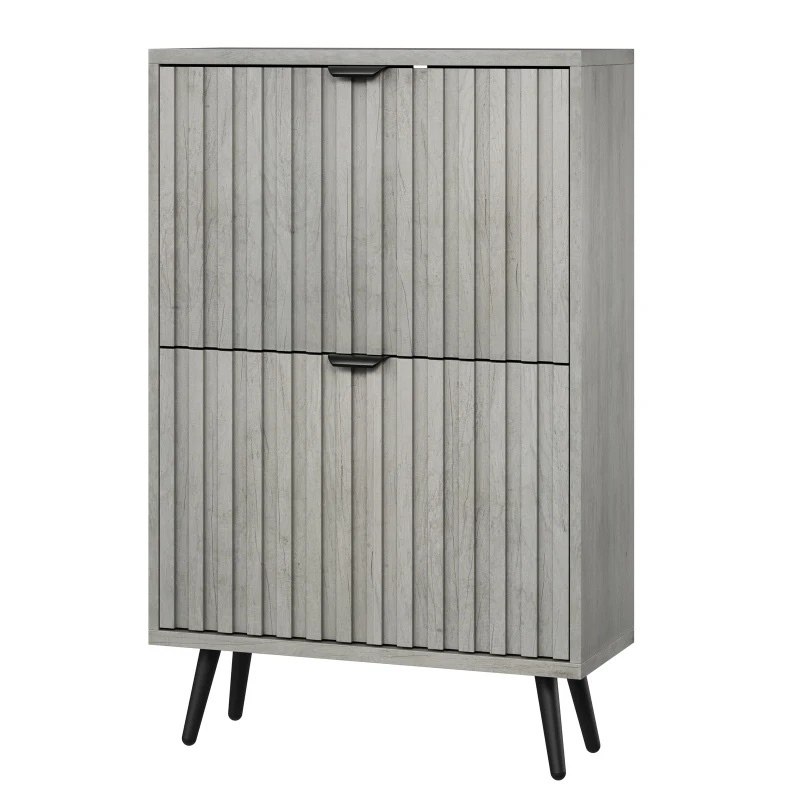 Streamlined Concealed Shoe Cabinet with 2 Flip Drawers, Secure Freestanding Storage Cabinet for Hallway Porch, 60L x 24W x 94H cm, Gray