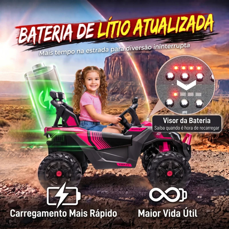 AIYAPLAY UTV elétrico infantil 24 V de 2 lugares, 2 motores de 120 W, comando à distância e suspensão às 4 rodas, rosa