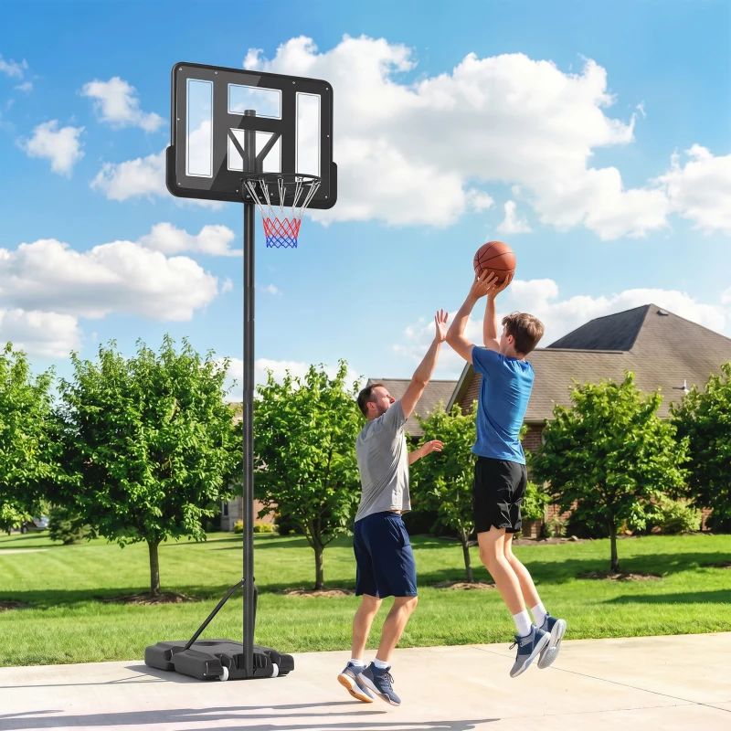 HOMCOM Canasta de Baloncesto con Altura Ajustable 220-365 cm Aro de Baloncesto con Soporte Ruedas Base Rellenable Negro