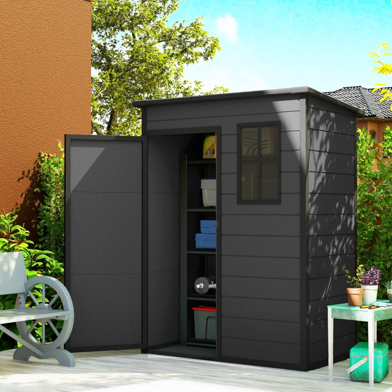 Outsunny Abri de Jardin 1,14 m², Cabane de Jardin pour Outils, Porte Verrouillable, Aération, Fenêtre, 151x92x193cm, Gris Foncé