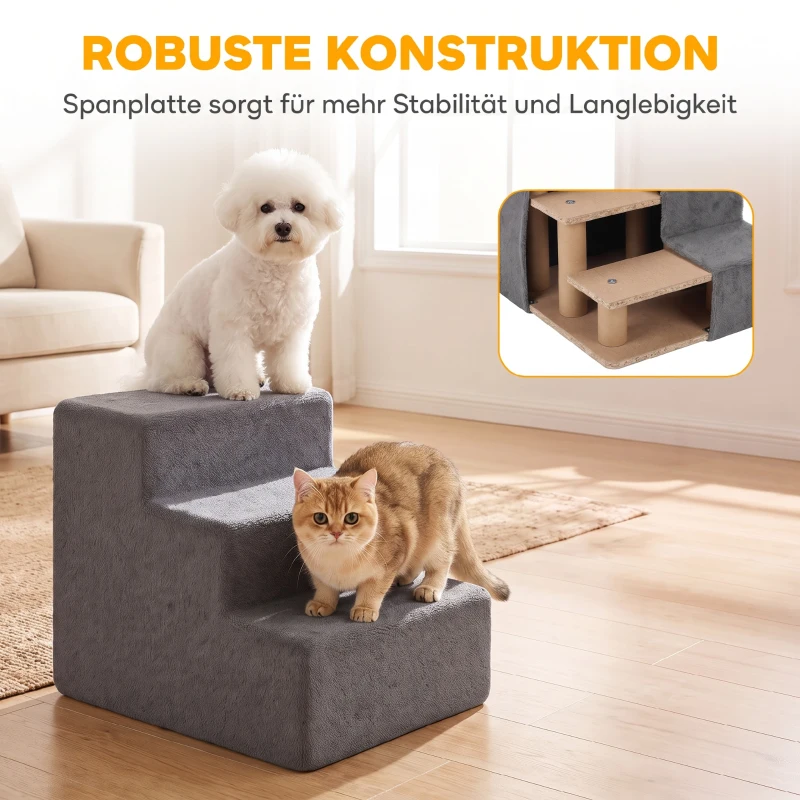 PawHut Hundetreppe 3-Stufig Abnehmbarer Bezug Für Kleine Hunde 35 cm Dunkelgrau