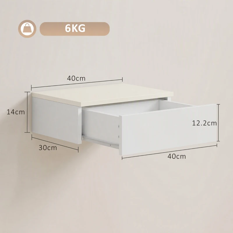 HOMCOM Floating Bedside Table Set of 2, Wall-Mounted Nightstand with High Gloss Finish & Storage Drawer, White